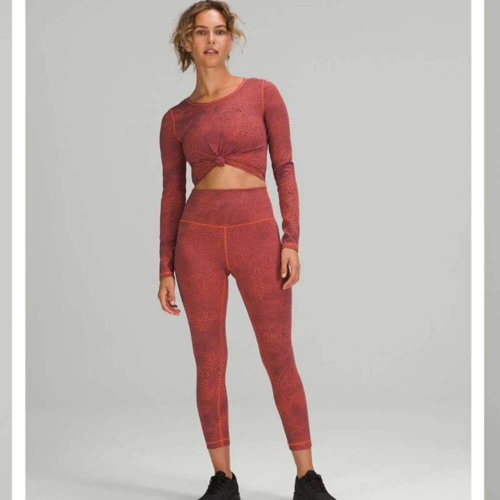 Lululemon Wunder Train Cropped Long Sleeve Shirt - Crackle Glaze Vintage Red